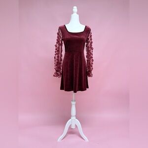 Burgundy Lace Sleeve Dress